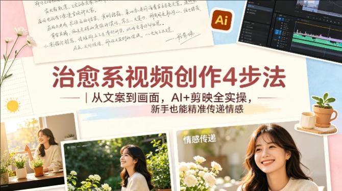 治愈系视频创作4步法｜从文案到画面，AI+剪映全实操，新手也能精准传递情感-教程库
