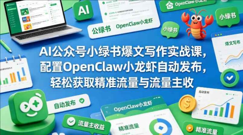 AI公众号小绿书爆文写作实战课，配置OPENCLAW小龙虾自动发布-教程库