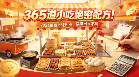 365道小吃大全绝密配方！2026低成本轻创业，摆摊日入不愁-教程库