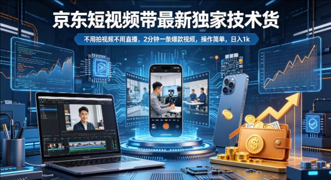 京东短视频带货，不用拍视频不用直播，2分钟一条爆款视频-教程库
