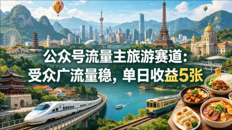 公众号流量主之旅游赛道，受众广+流量稳，平均单日收益5张+-教程库