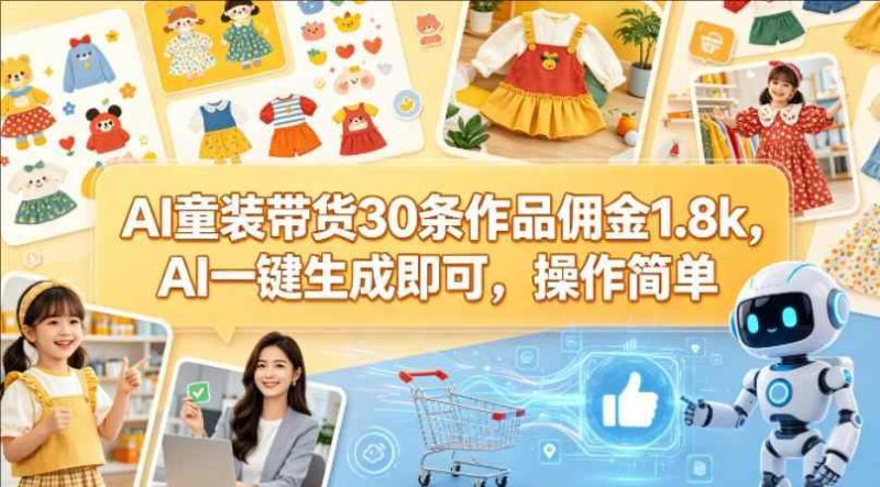 AI童装带货30条作品佣金1.8K，AI一键生成即可，操作简单-教程库