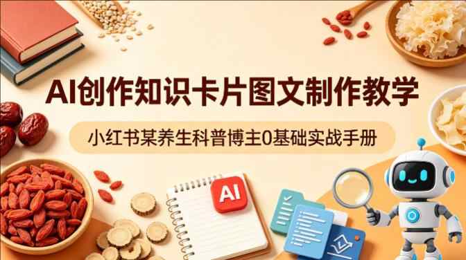 AI创作知识卡片图文制作教学，小红书某养生科普博主0基础实战手册-教程库