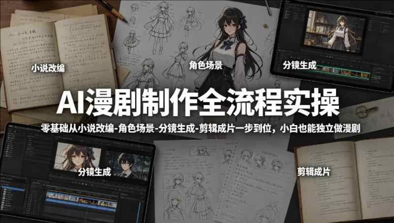 AI漫剧制作全流程实操，零基础从小说改编-角色场景-分镜生成-剪辑成片一步到位，小白也能独立做漫剧-教程库