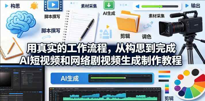 用真实的工作流程，从构思到完成AI短视频和网络剧视频生成制作教程-中英字幕-教程库