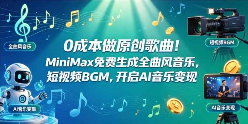 0成本做原创歌曲！MINIMAX免费生成全曲风音乐，短视频BGM，开启AI音乐变现-教程库