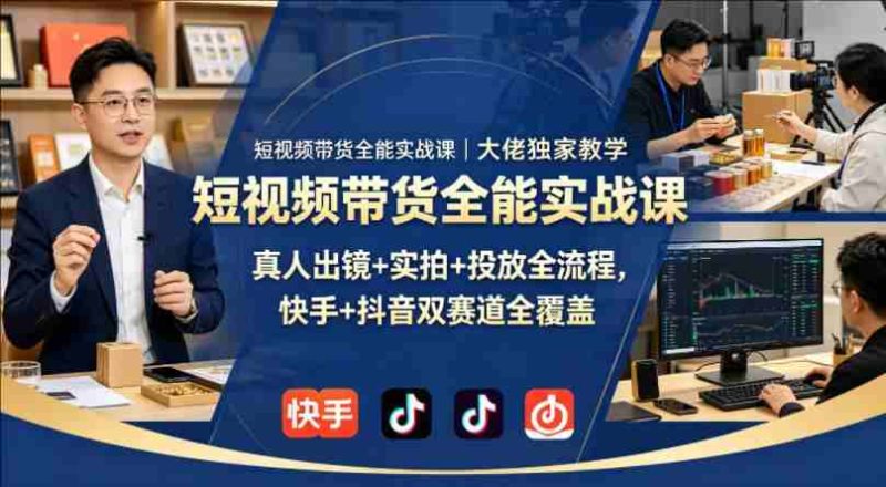 短视频带货全能实战课｜大佬独家教学，真人出镜+实拍+投放全流程，快手+抖音双赛道全覆盖-教程库
