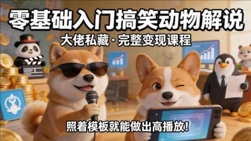 零基础入门搞笑动物解说，大佬私藏完整课程，照着模板就能做出高播放-教程库