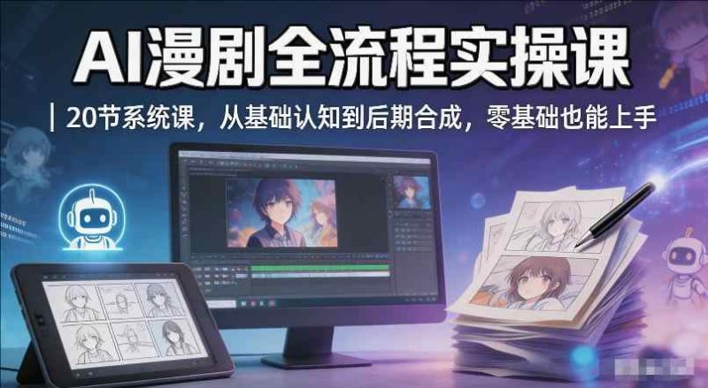 AI漫剧全流程实操课｜20节系统课，从基础认知到后期合成，零基础也能上手-教程库