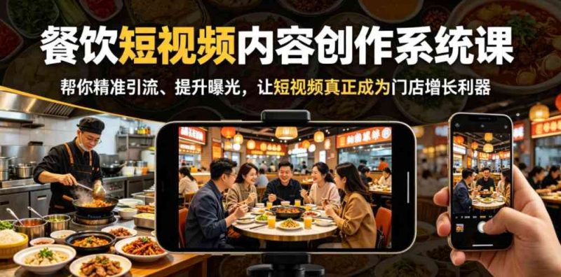 餐饮短视频内容创作系统课，帮你精准获客、提升曝光，让短视频真正成为门店增长利器-教程库